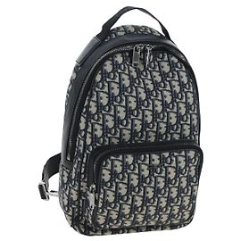 Christian Dior Trotter Canvas Rucksack Jacquard Navy Silver Auth 203250SAM Silber Marineblau