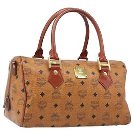 Borsa MCM Vicetos Logogram Mini Boston Bag PVC Leather Brown Gold Auth ki6815 Marrone D'oro