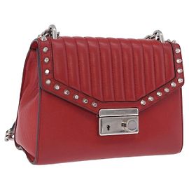 Bolso de hombro con cadena PRADA de cuero rojo plata Auth ka6268V Plata Roja