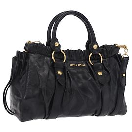 Miu Miu Handtasche aus Leder 2way Schwarz Goldton Auth 167594SAM Schwarz Andere