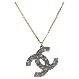 CHANEL COCO Mark Necklace Metal Clear Multicolor CC Auth 196490 Multiple colors Other
