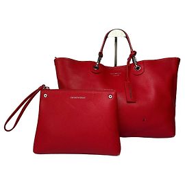 Borsa Tote in pelle testurizzata Vintage Emporio Armani c. metà anni 2010 Rosso Rosa
