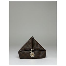 Céline Vintage Celine Macadam Folding Clutch Late 1970s Dark Brown Metallic