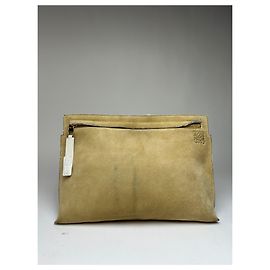 Clutch com zíper Vintage Loewe efeito camurça c. final dos anos 2000 Bege Bege