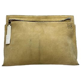 Clutch com zíper Vintage Loewe efeito camurça c. final dos anos 2000 Bege Bege