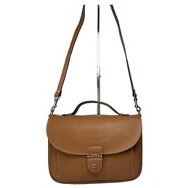 Vintage Courreges strukturierte Lederhandtasche mit oberem Griff ca. Ende der 1990er Jahre Tan Kamel