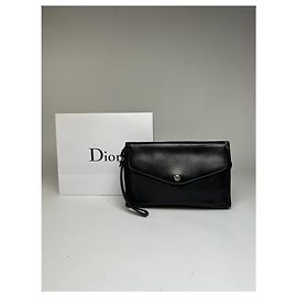 Autre Marque Vintage Dior Leder-Umhängetasche mit Klappe Schwarz Silber Schwarz