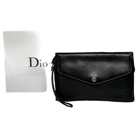 Autre Marque Vintage Dior Leder-Umhängetasche mit Klappe Schwarz Silber Schwarz