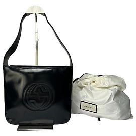 Sac cabas Vintage Gucci en cuir verni Noir Argent Noir
