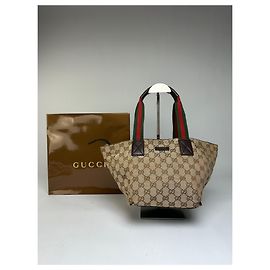 Vintage Gucci GG Supreme Strukturierte Top-Handle Tasche ca. Ende der 2000er Beige Brown Beige