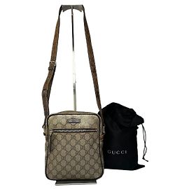 Vintage Gucci GG Supreme Schultertasche mit Klappe c. 2010s Beige Brown Beige