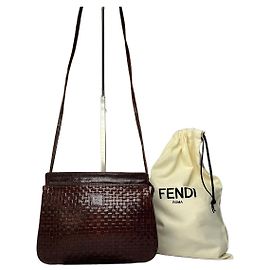 Bolsa Tiracolo Vintage Fendi em couro trançado com aba Final dos anos 1990 Marrom escuro Marrom
