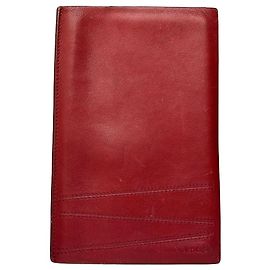 Vintage Loewe Bifold Wallet aus rotem Leder silberfarben Rot