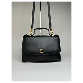 Vintage Givenchy 4G Logo Handtasche aus Narbenleder, ca. Ende der 1970er Jahre, Schwarz Schwarz