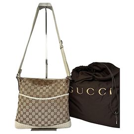 Bolso bandolera Vintage Gucci GG Monogram Canvas principios de los 2000 Beige Brown Beige