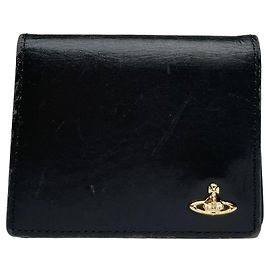 Vintage Vivienne Westwood Leather Bifold Wallet Black Gold Black