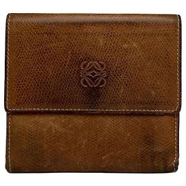 Cartera bifold Vintage Loewe de piel granulada finales de los 1990 Marrón Castaño