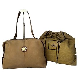 Vintage Fendi Top-Handle Bag aus Leder in Krokodil-Optik Ende der 1970er Jahre Tan Brown Kamel