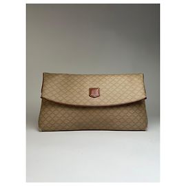 Céline Clutch con patta Vintage Celine Macadam Canvas Fine anni '80 Beige Brown Beige