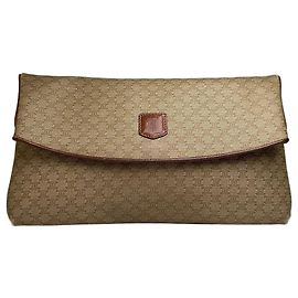 Céline Clutch com aba Vintage Celine Macadam Canvas Final dos anos 1980 Beige Brown Bege