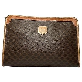 Céline Carteira Bifold Vintage Celine Macadam Canvas final dos anos 1980 Castanho Marrom
