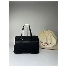 Salvatore Ferragamo Vintage Ferragamo Gancini Monogram Structured Top-Handle Bag Late 1990s Black Black