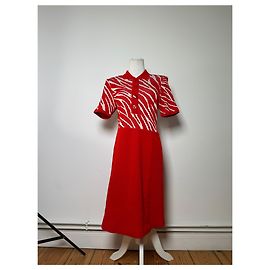 Vintage Yves Saint Laurent Knitted Zebra Dress Late 1990s Red White M Red