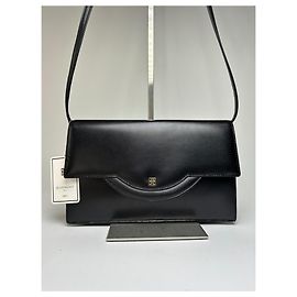 Bolso bandolera de solapa de cuero Vintage Givenchy Logo 4G Finales de los años 1980 Negro Negro