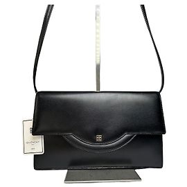 Bolsa Tiracolo de Aba em Couro Vintage Givenchy Logo 4G Final dos anos 1980 Preta Preto