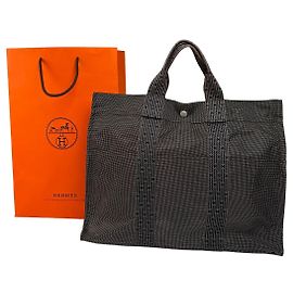Vintage Hermes Hermès Herline Canvas Tote Dunkelgrau Schwarz Grau