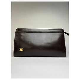 Céline Clutch piatta Vintage Celine in pelle liscia c. 1980s Marrone scuro Marrone