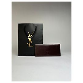 Portafoglio bifold in pelle vintage Yves Saint Laurent fine anni '90 marrone scuro Marrone