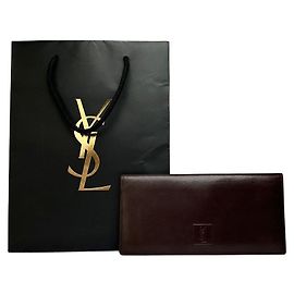 Vintage Yves Saint Laurent Bifold Leather Wallet Late 1990s Dark Brown Brown