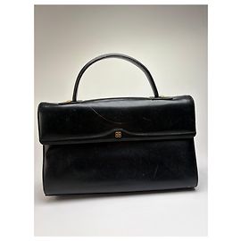 Vintage Givenchy 4G Logo Strukturierte Ledertasche Ende der 1970er Jahre Schwarz Schwarz