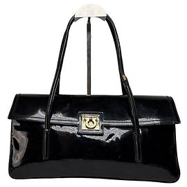 Salvatore Ferragamo Bolso estructurado Vintage Ferragamo de charol con asa superior Finales de 1990s Black Negro