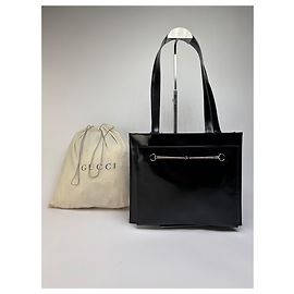 Vintage Gucci Patent Leather Tote Late 1990s Black Silver Black