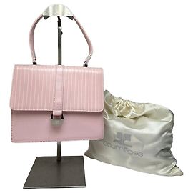 Vintage Courreges Flap Crossbody Bag Light Pink Leather c. Early 2000s Pink