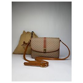 Céline Borsa a tracolla con patta Vintage Celine Macadam Canvas c. 2006 Beige Brown Beige