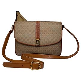 Céline Vintage Celine Macadam Canvas Flap Crossbody Bag c. 2006 Beige Brown Beige