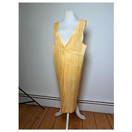 Vintage Issey Miyake Plisseertes Maxi Kleid Gelb Weiß M Gelb