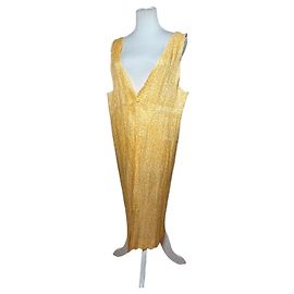 Robe Maxi Plissée Vintage Issey Miyake Jaune Blanc M Jaune