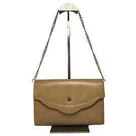 Vintage Givenchy Schultertasche mit Klappe Hellbeige Goldfarbene Kette Metallisch