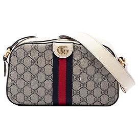 Borsa Camera Ophidia Gucci Small in pelle di vitello testurizzata e GG Supreme Beige con Web Beige