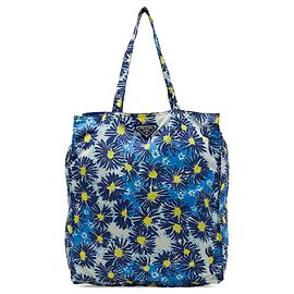Sac Tote Prada Tessuto Stampato Floral Bleu Bleu