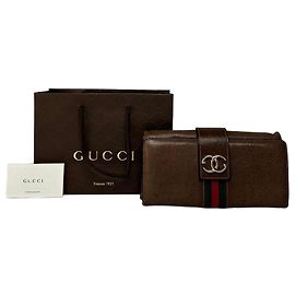 Vintage Gucci Bifold Wallet Brown Green Red Stripe Brown