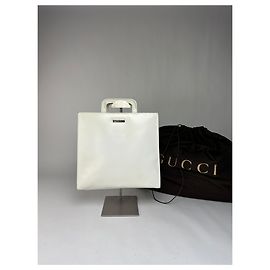Vintage Gucci strukturierte Lederhandtasche White Silver Weiß