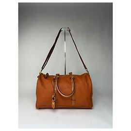 Bolso Duffle Vintage Courreges de Cuero Granulado Rust Tan Roja