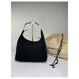 Bolsa Hobo Vintage Gucci em lona revestida início dos 2000s Preta Preto