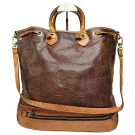 Vintage Etro Paisley Print Leather Tote Late 1990s Multicolor Beige