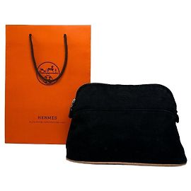 Hermès Necessaire Vintage Hermes Canvas Black Tan Bege